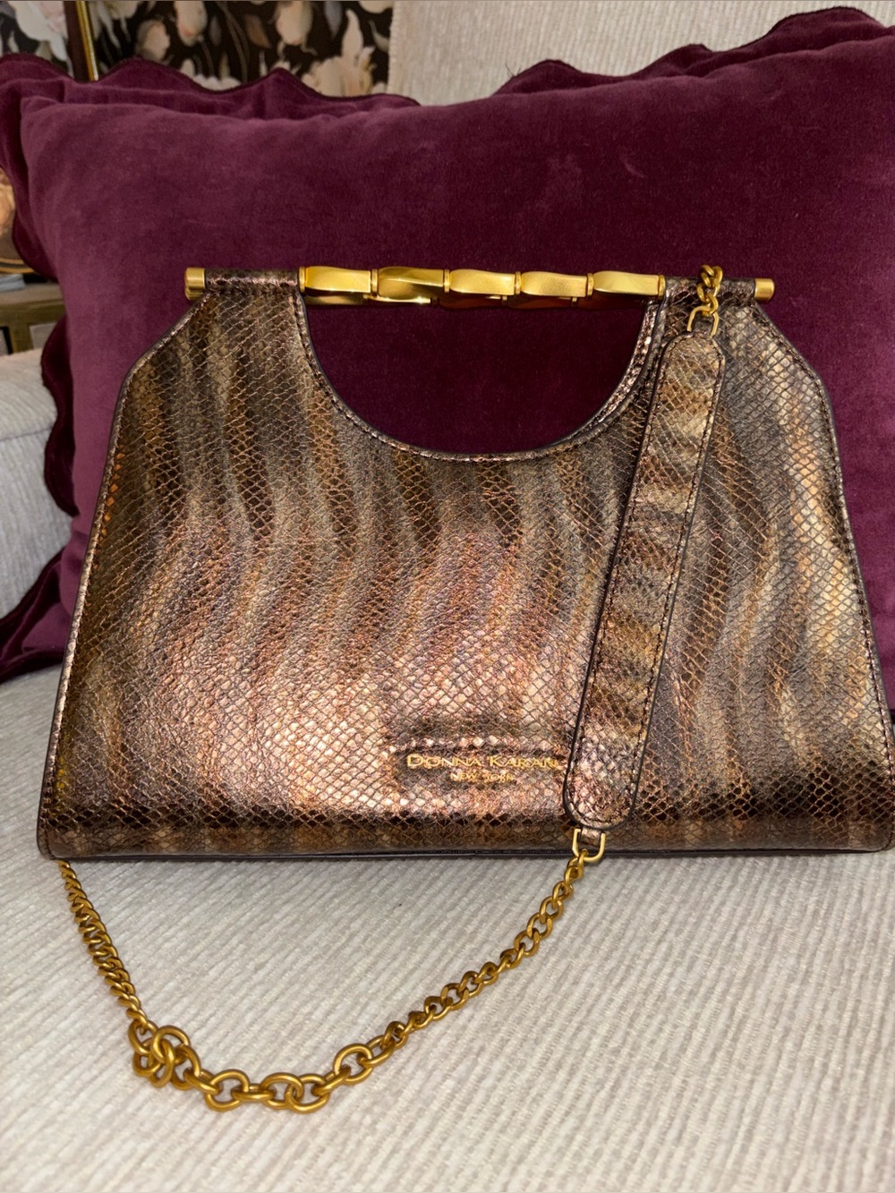 NWOT Donna Karan New York Commack Metallic Snake Triple Clutch